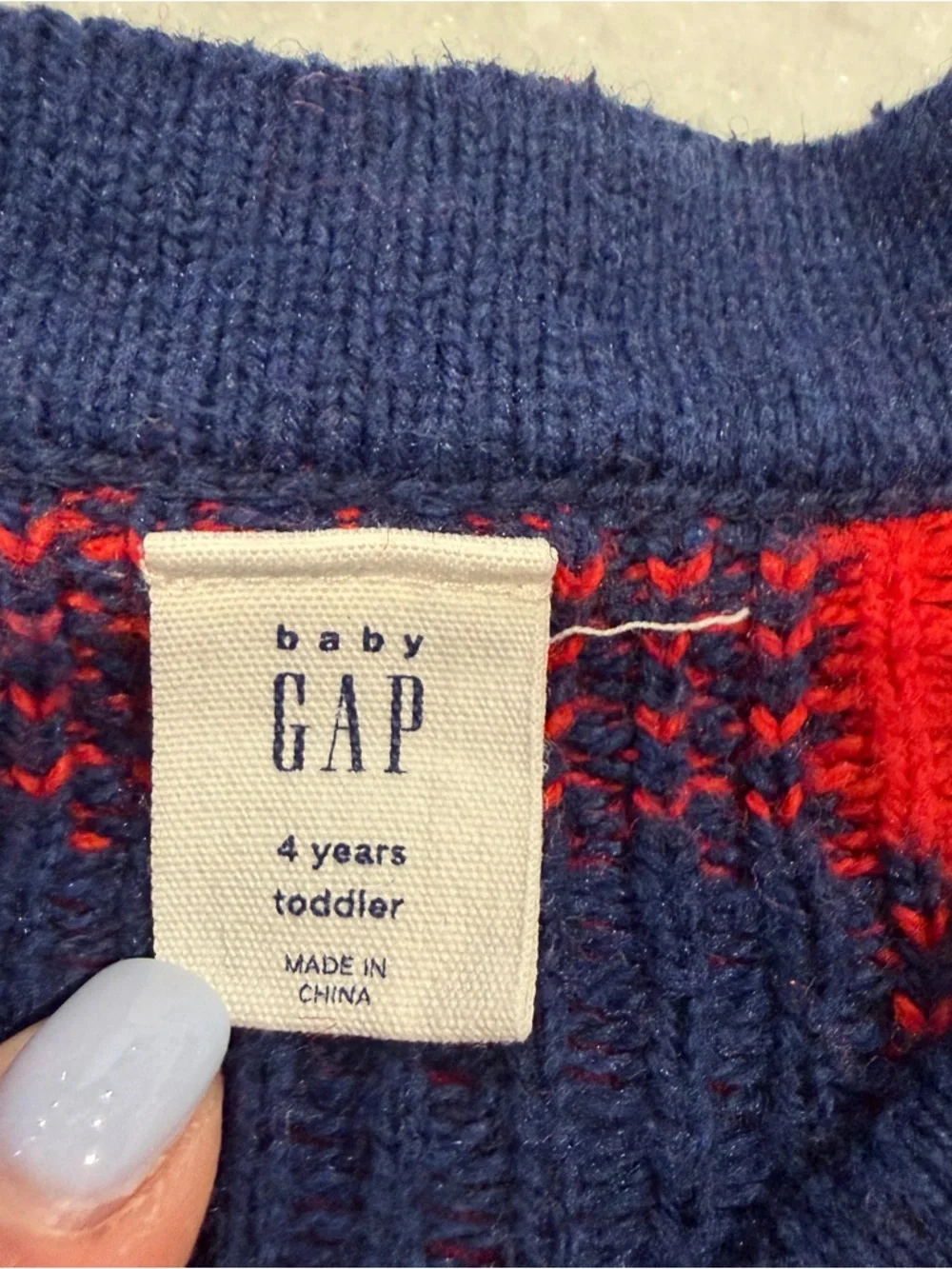 Baby Gap Toddler Sz 4 Cotton Nylon Wool Blend Red & Navy Checked Cardigan V-neck